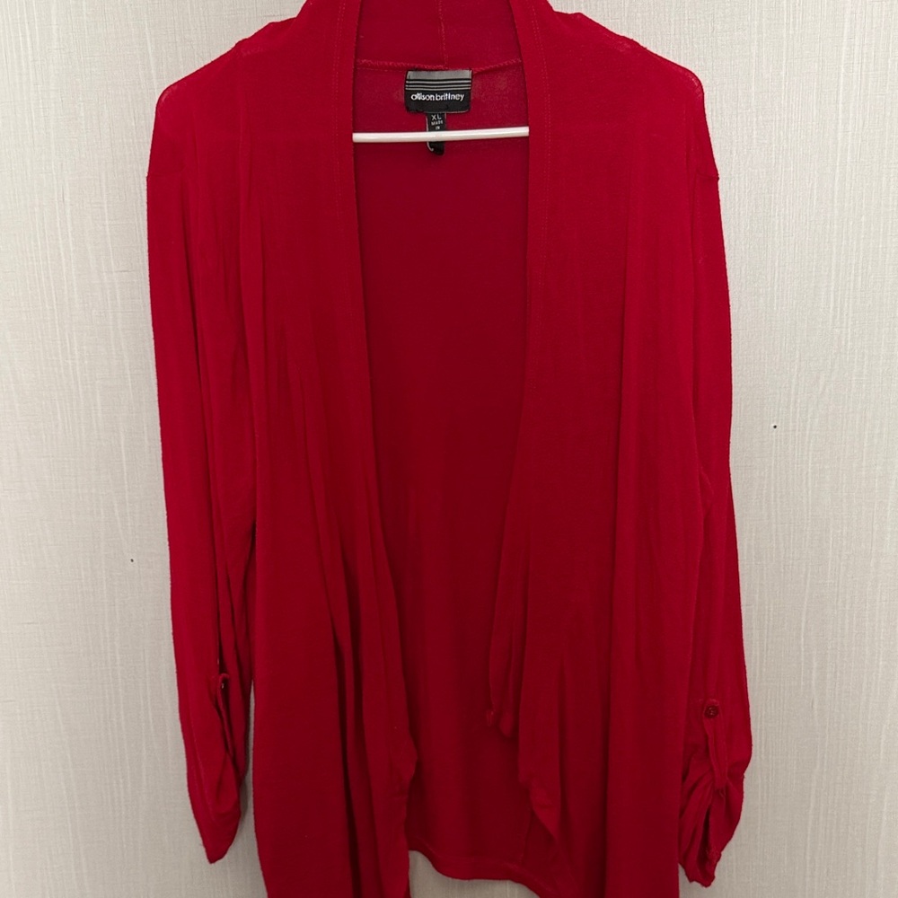 Allison Brittney Open-Front Red Draped Cardigan